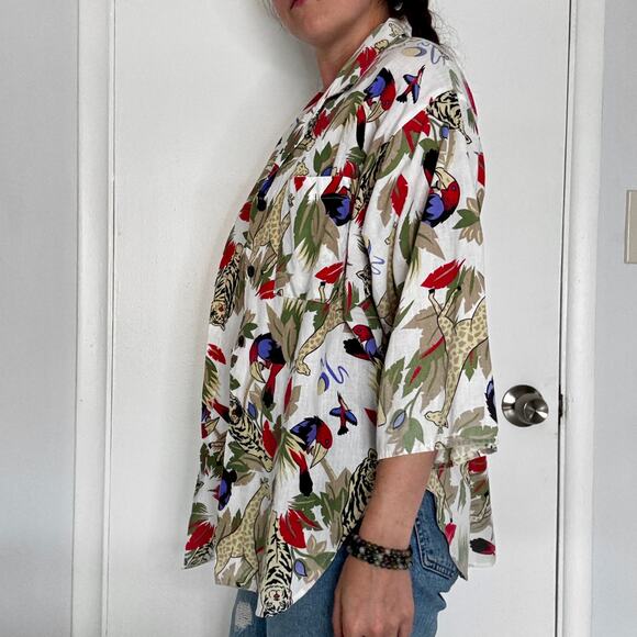 Rhapsody Safari Jungle Print Button Up Cotton Blouse Vintage 1990s Size Large - Picture 6 of 12